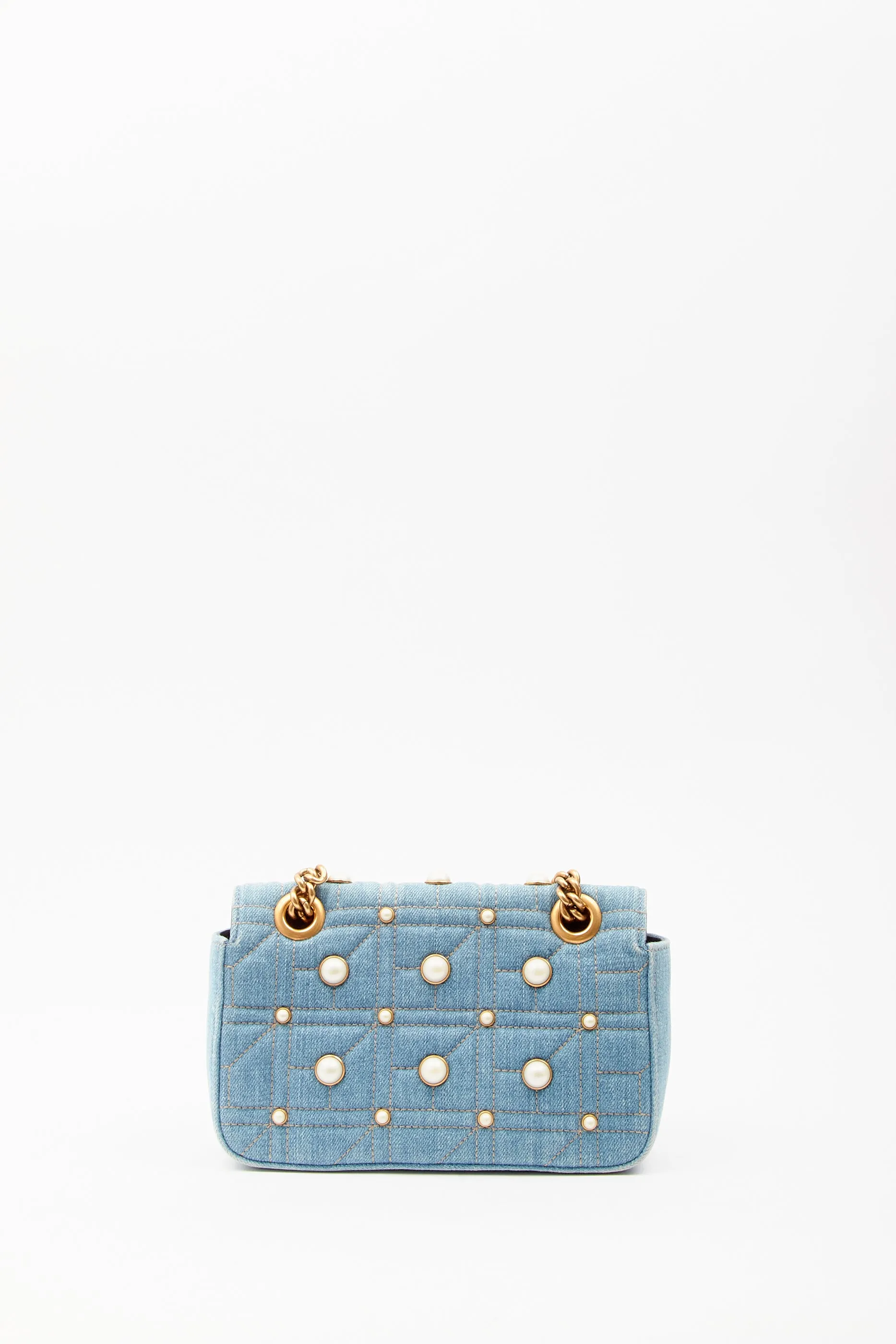 Gucci Blue Denim Matelasse Marmont GG Small Chain Bag