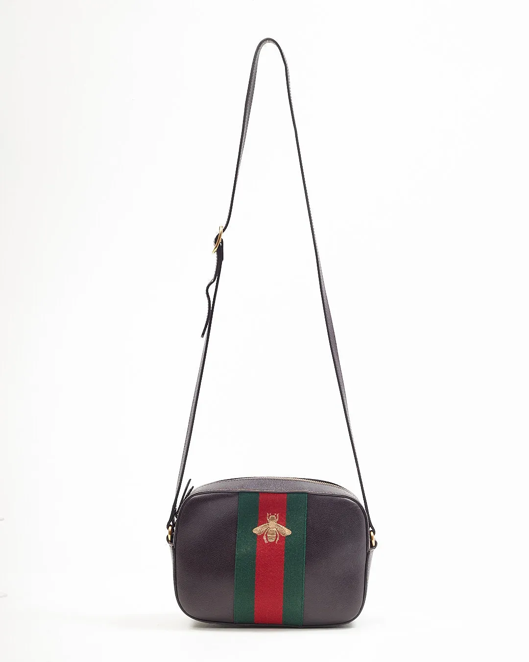 Gucci Brown Leather Web Bee Camera Bag