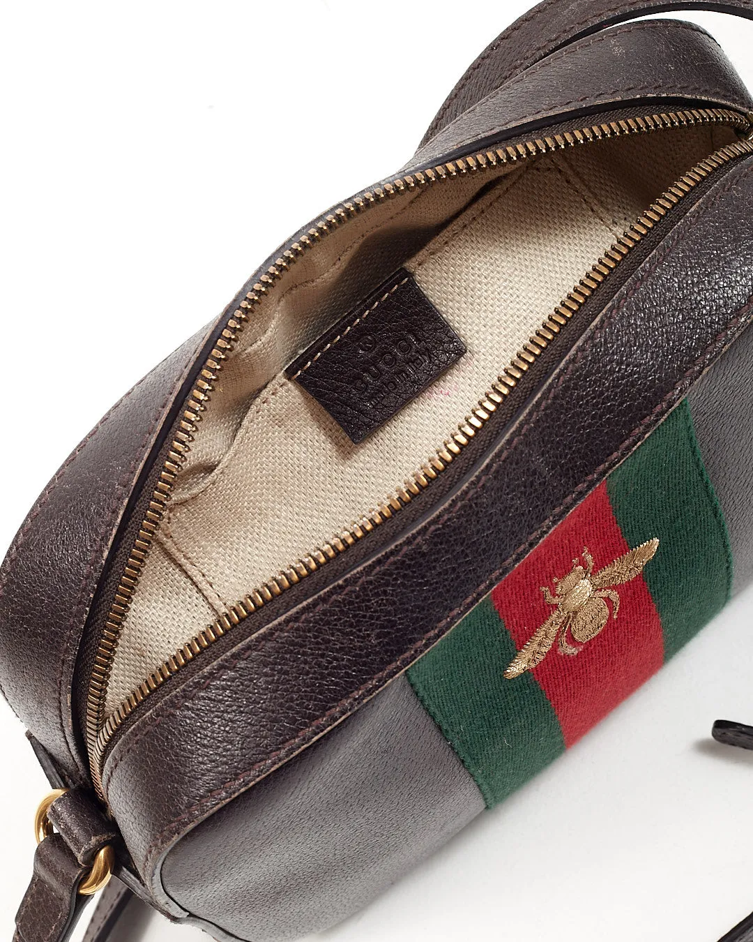 Gucci Brown Leather Web Bee Camera Bag