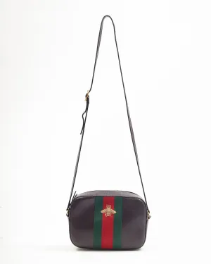 Gucci Brown Leather Web Bee Camera Bag