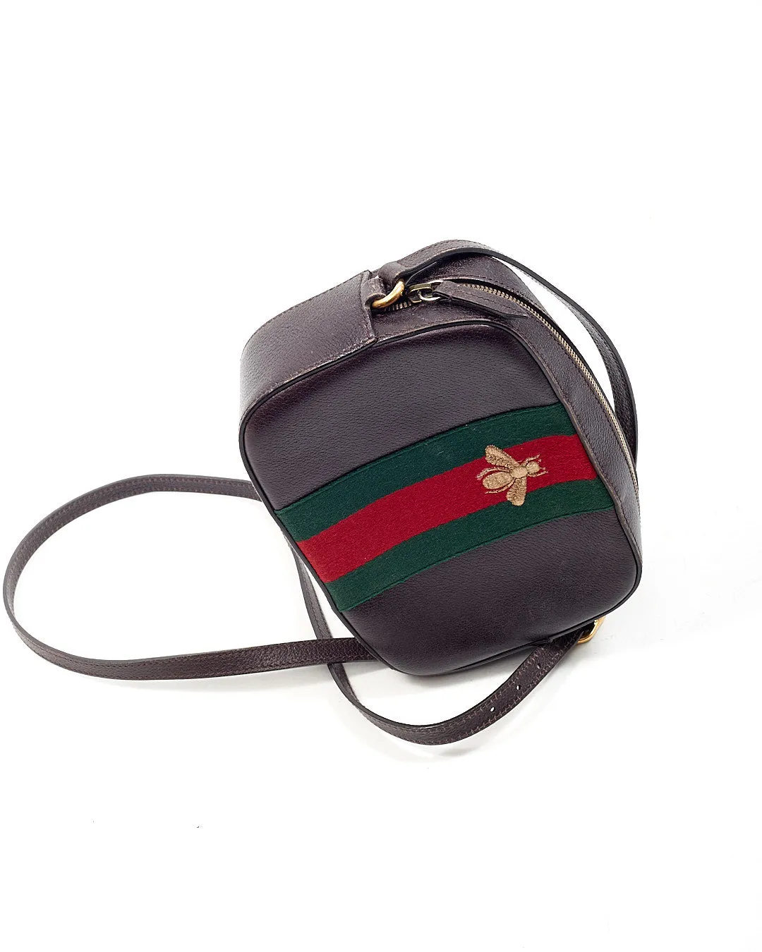 Gucci Brown Leather Web Bee Camera Bag
