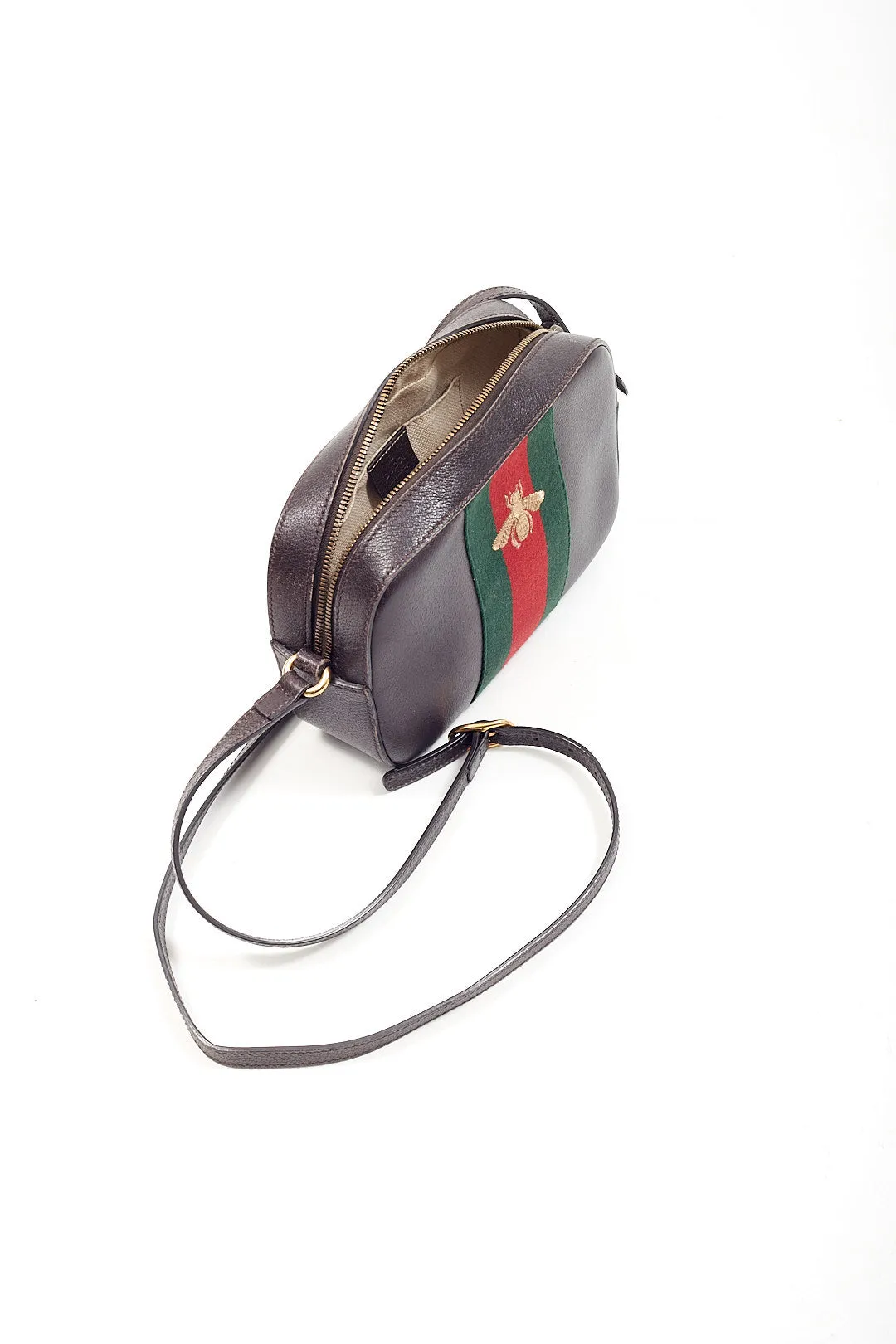 Gucci Brown Leather Web Bee Camera Bag