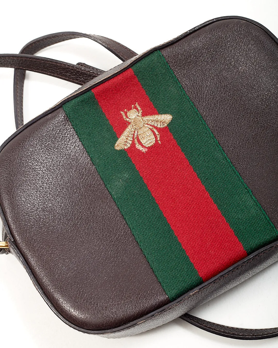 Gucci Brown Leather Web Bee Camera Bag