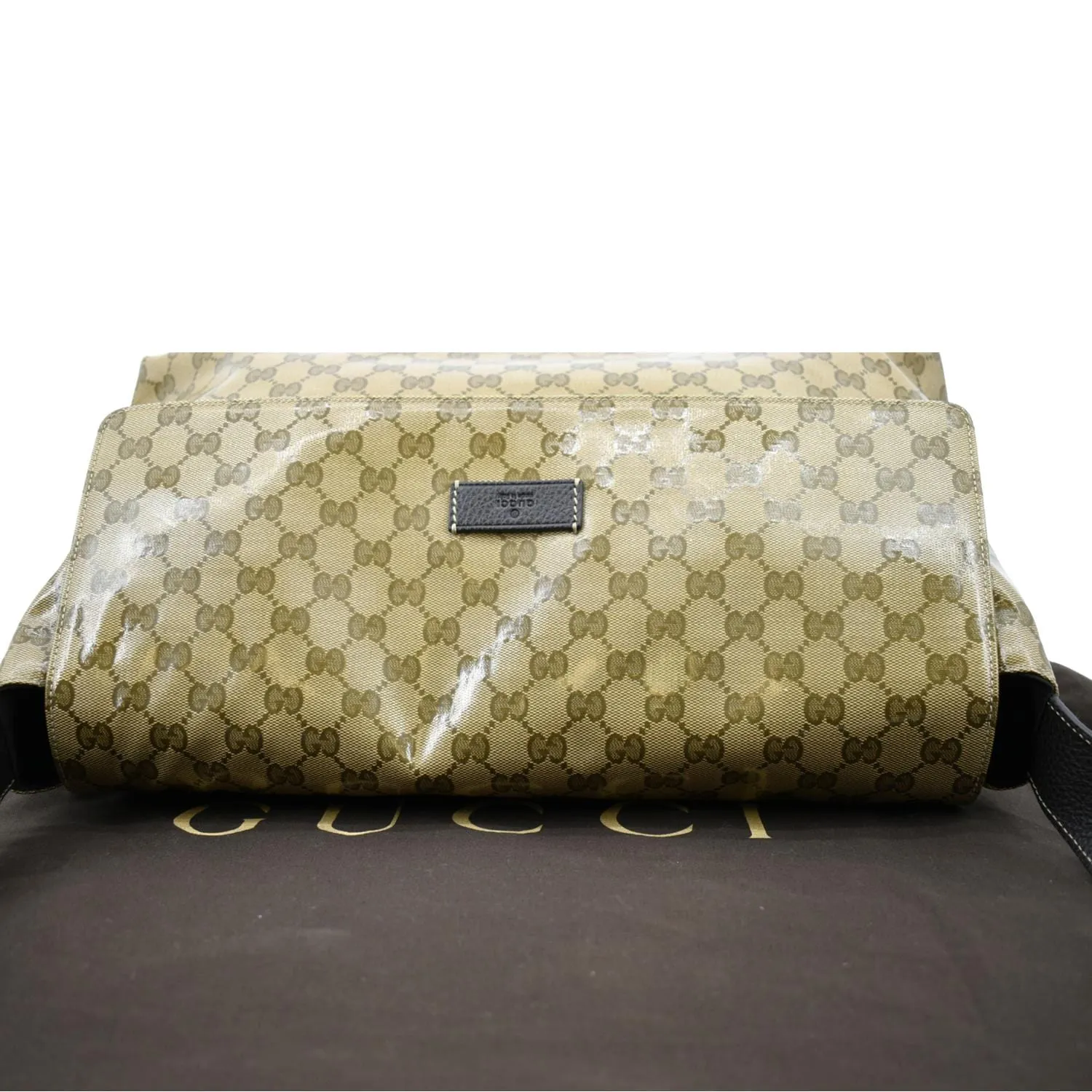 GUCCI Crystal GG Monogram Flap Coated Canvas Messenger Bag Beige 272350