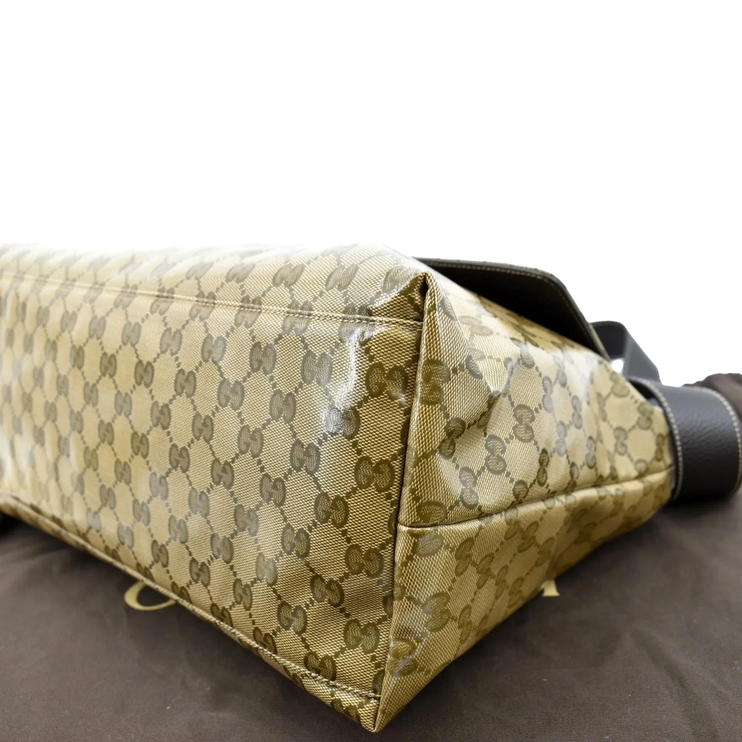 GUCCI Crystal GG Monogram Flap Coated Canvas Messenger Bag Beige 272350