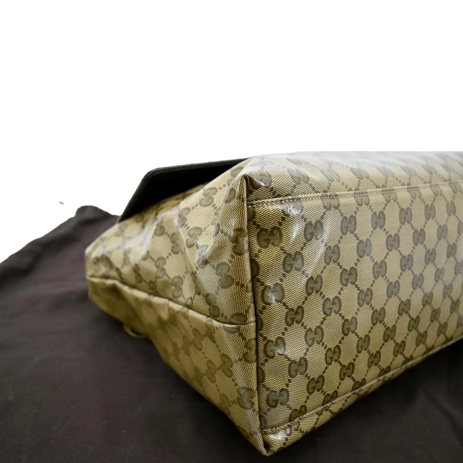 GUCCI Crystal GG Monogram Flap Coated Canvas Messenger Bag Beige 272350