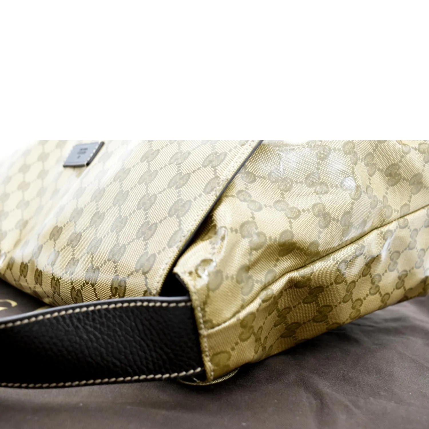 GUCCI Crystal GG Monogram Flap Coated Canvas Messenger Bag Beige 272350