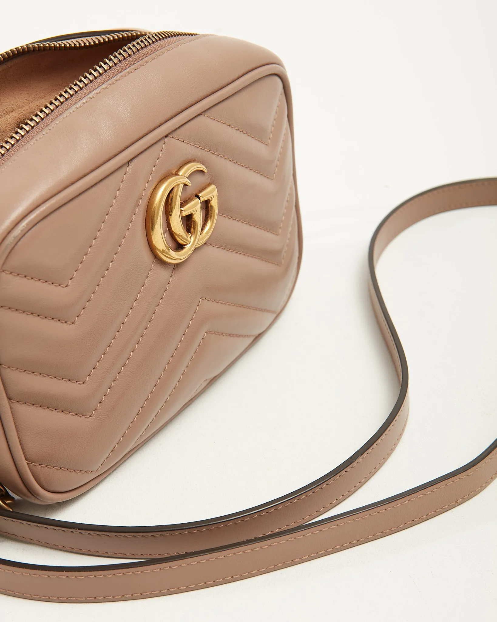 Gucci Dusty Pink Leather Marmont Matelassé Mini Camera Bag