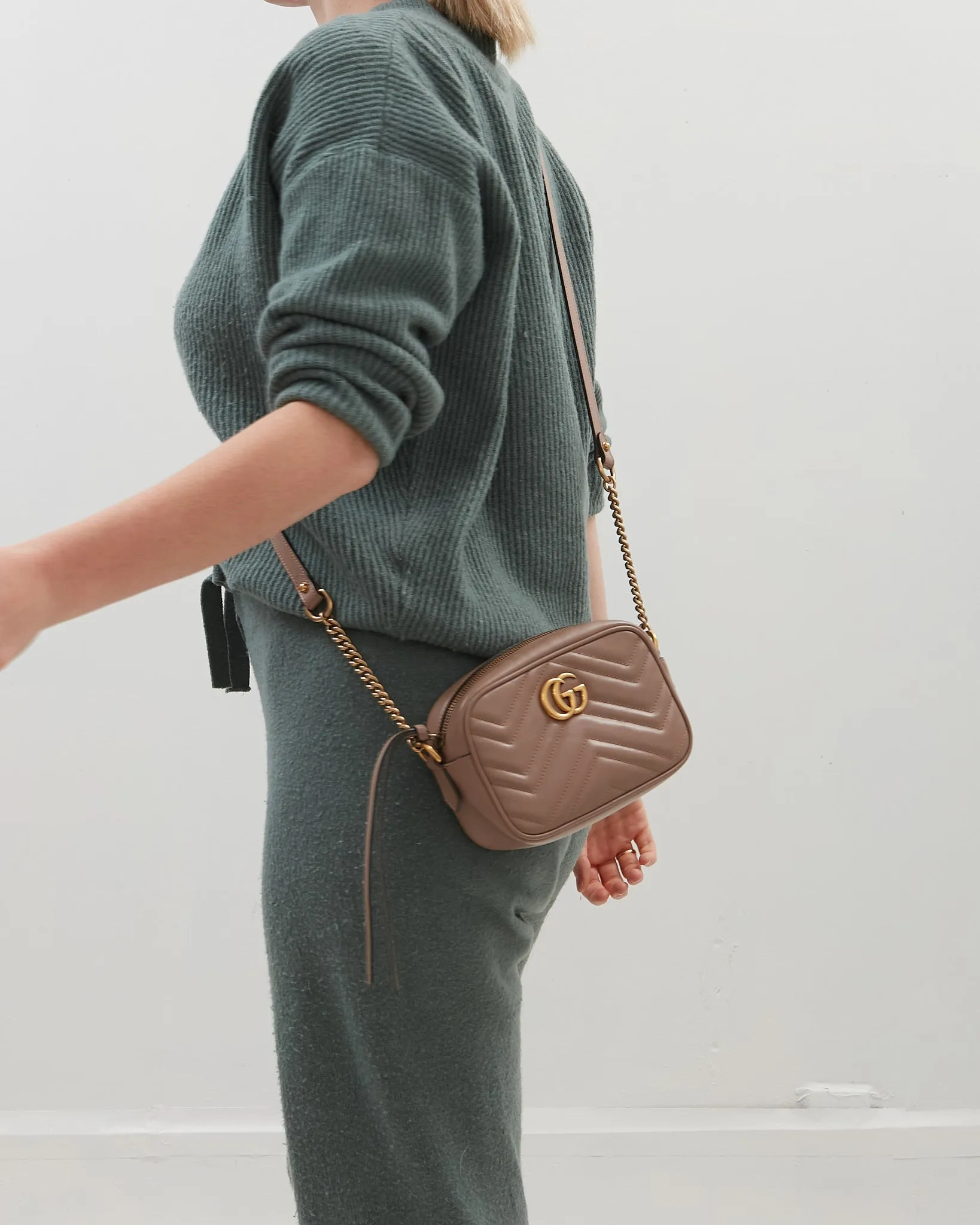 Gucci Dusty Pink Leather Marmont Matelassé Mini Camera Bag