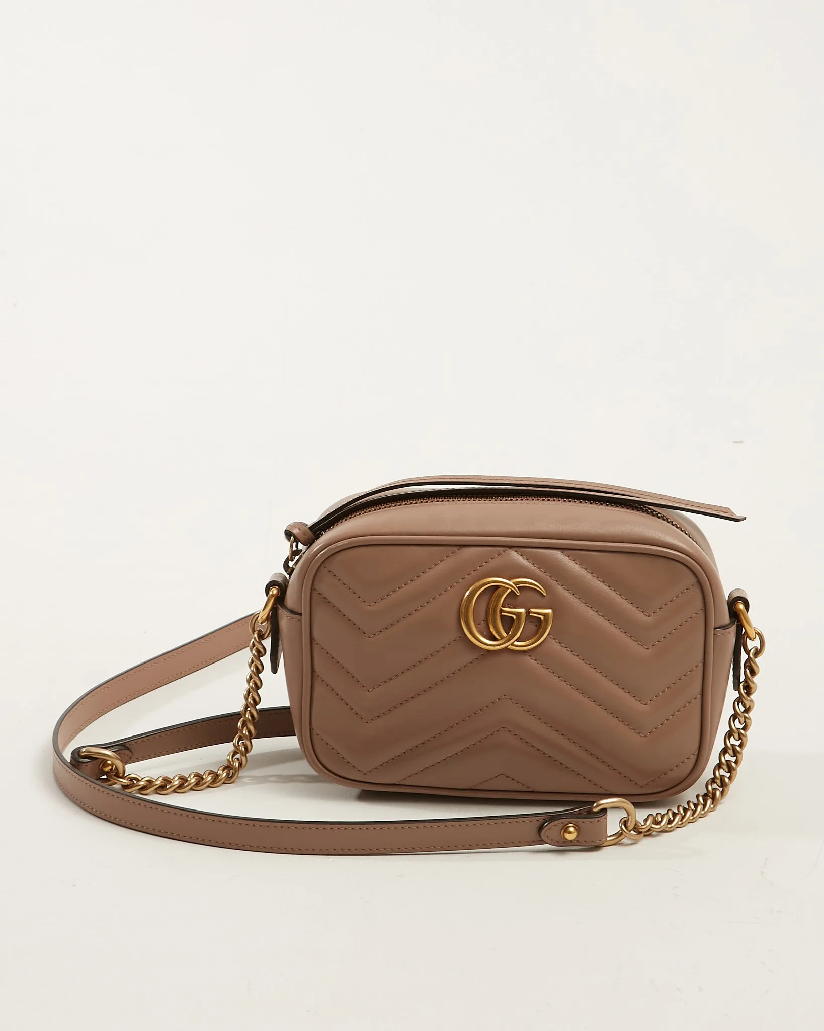 Gucci Dusty Pink Leather Marmont Matelassé Mini Camera Bag