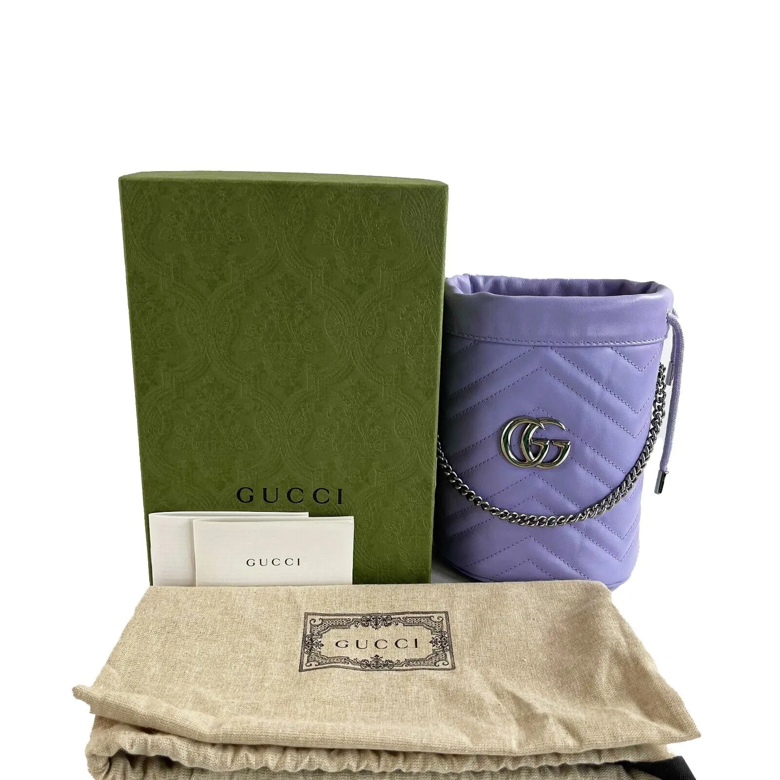 Gucci GG Marmont Bucket Crossbody Bag Matelasse Mini Purple
