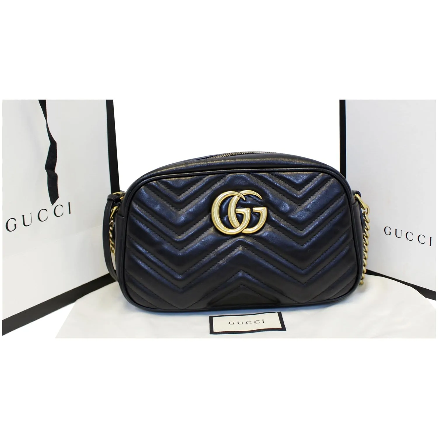 GUCCI GG Marmont Matelasse Small Leather Crossbody Bag Black