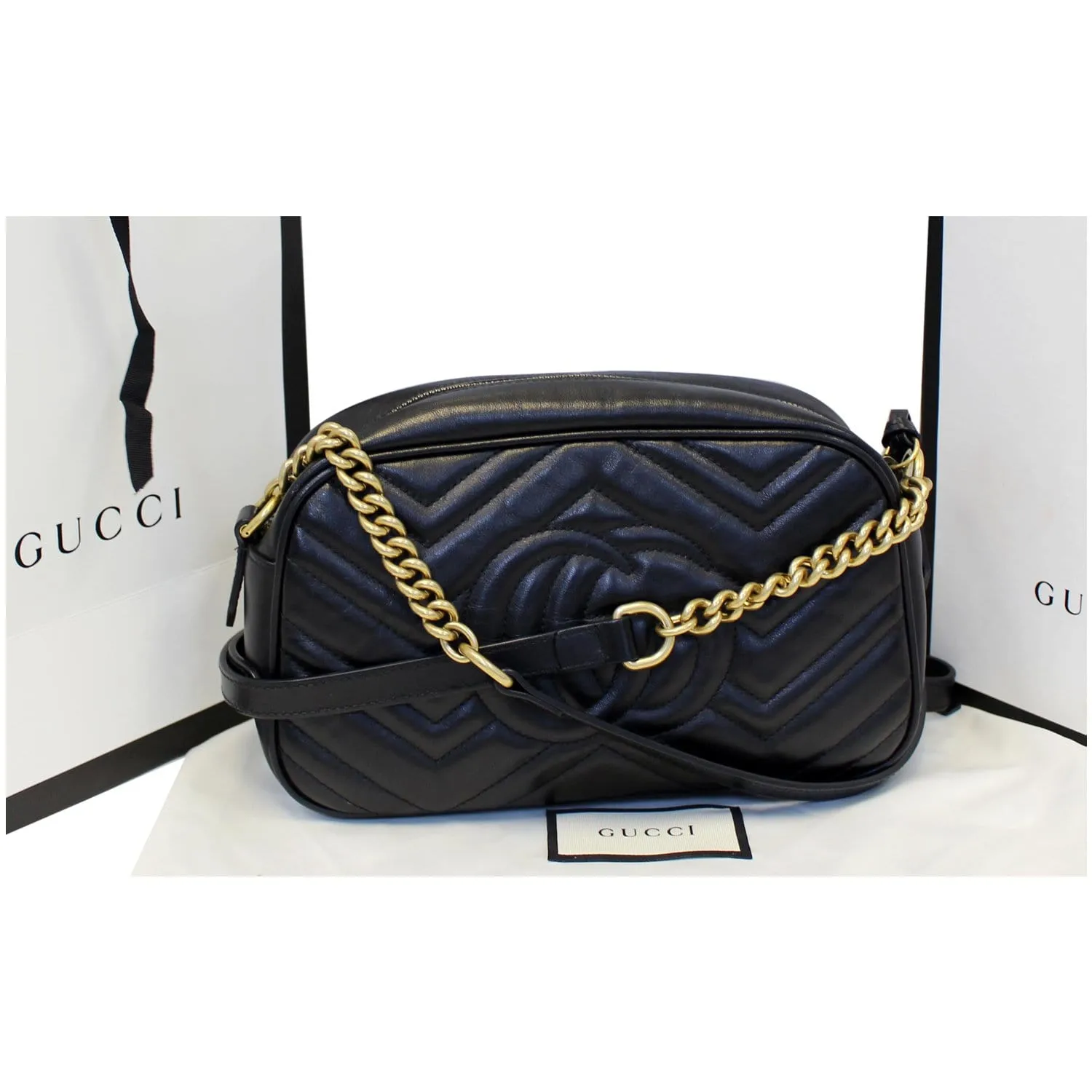 GUCCI GG Marmont Matelasse Small Leather Crossbody Bag Black