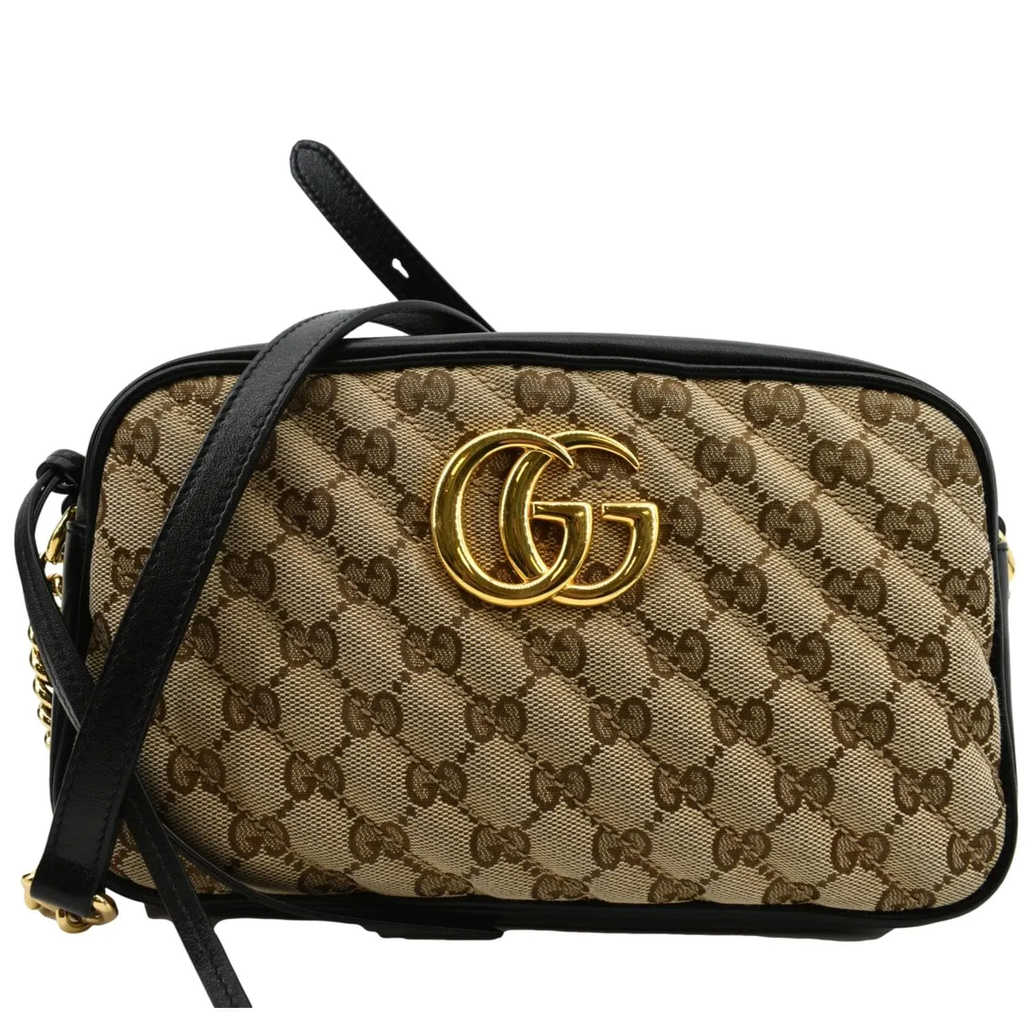 GUCCI GG Marmont Small Matelasse Canvas Leather Crossbody Bag Beige 447632
