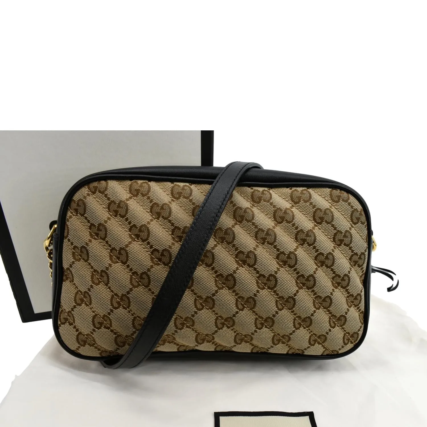 GUCCI GG Marmont Small Matelasse Canvas Leather Crossbody Bag Beige 447632