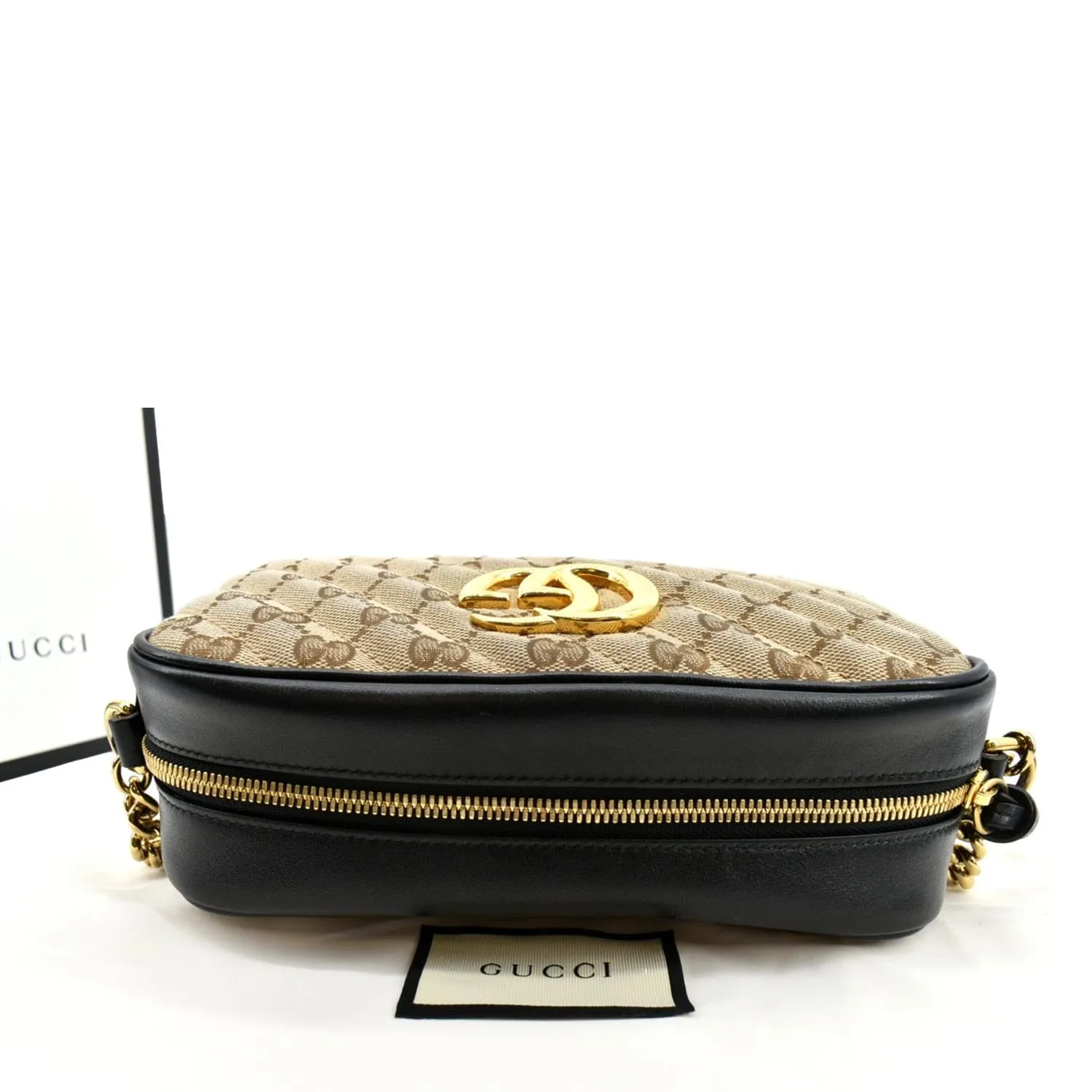 GUCCI GG Marmont Small Matelasse Canvas Leather Crossbody Bag Beige 447632