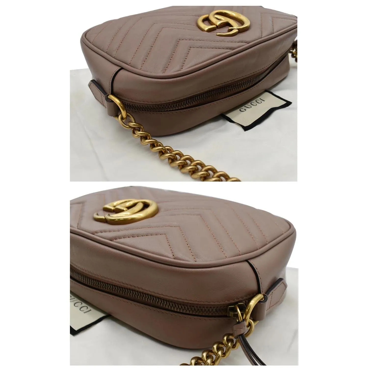 GUCCI GG Marmont Small Matelasse Leather Crossbody Bag Taupe 447632