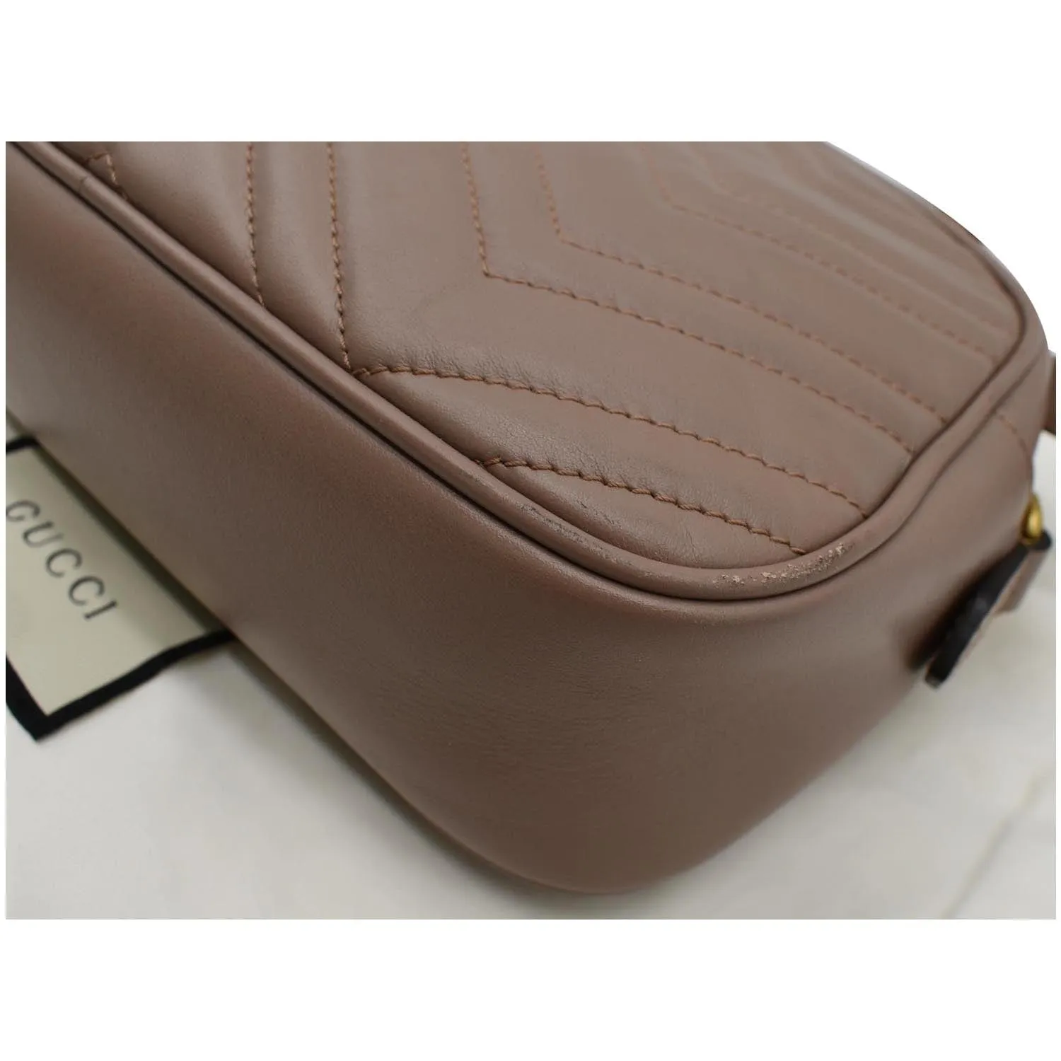 GUCCI GG Marmont Small Matelasse Leather Crossbody Bag Taupe 447632