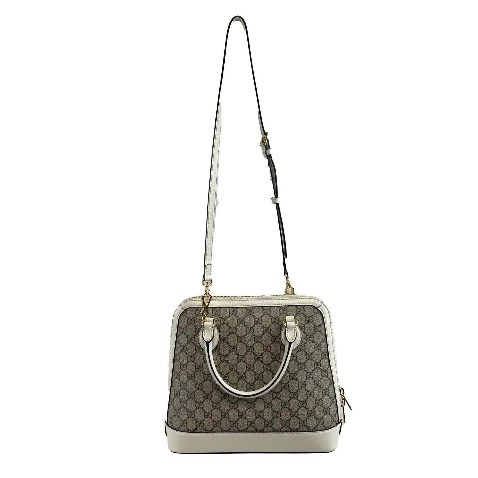 Gucci GG Supreme 1955 Horsebit Medium Mystic White Top Handle Crossbody