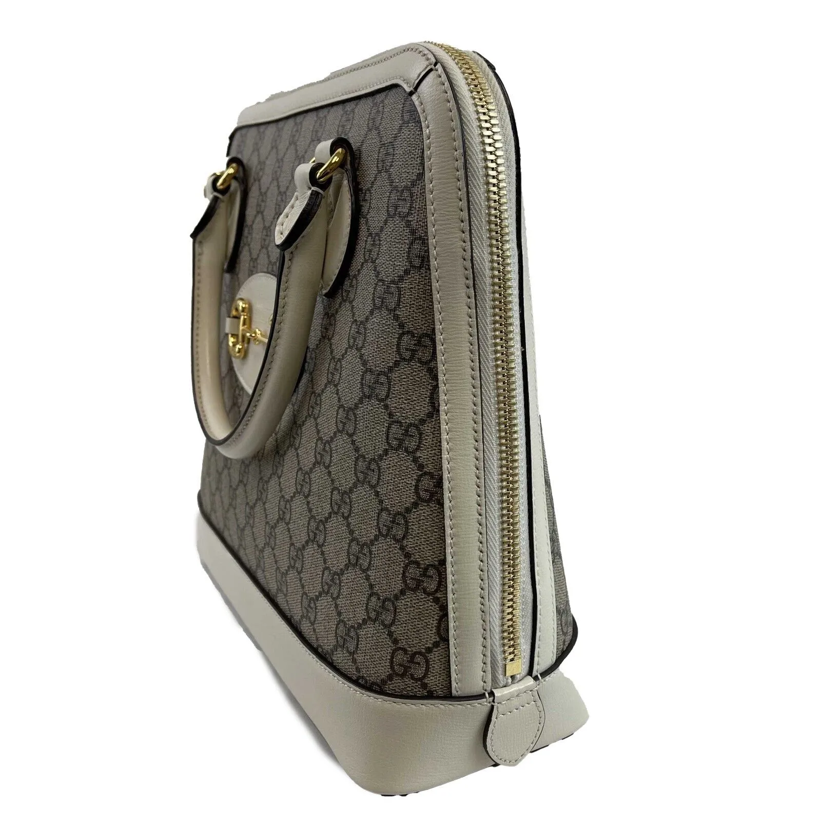 Gucci GG Supreme 1955 Horsebit Medium Mystic White Top Handle Crossbody