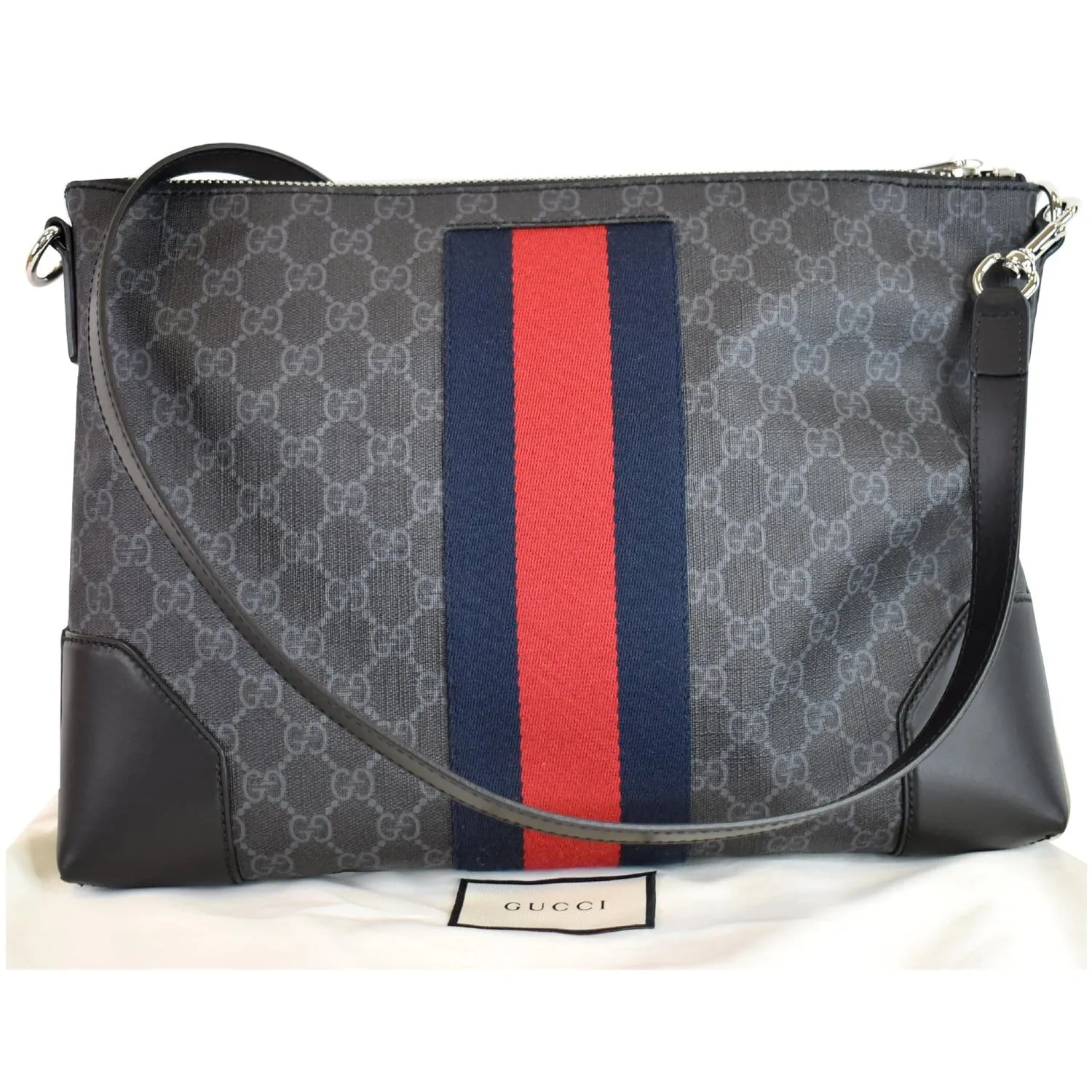 GUCCI GG Supreme Web Messenger Bag Black 474139