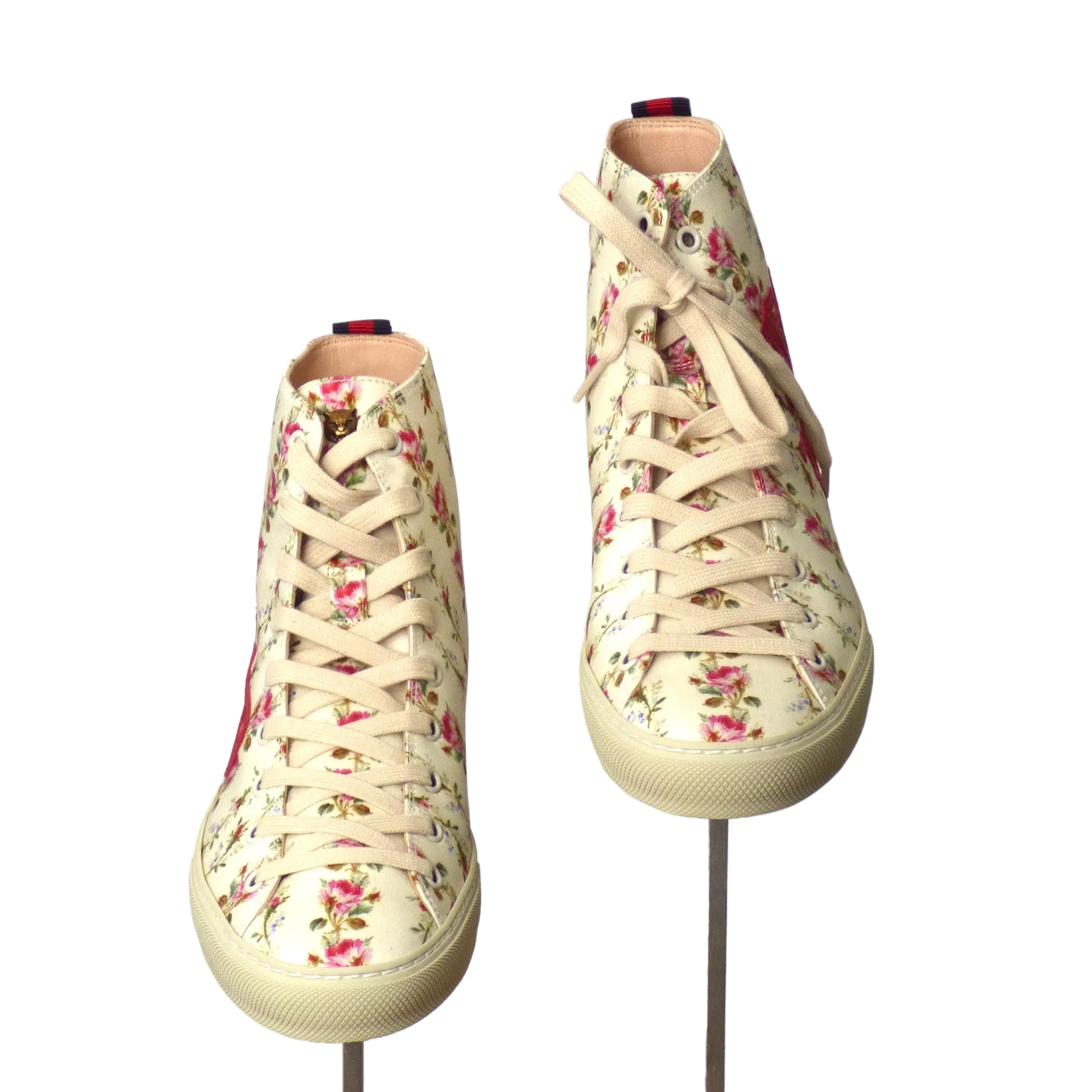 GUCCI- NIB Floral High Top Sneakers, Size US 38.5