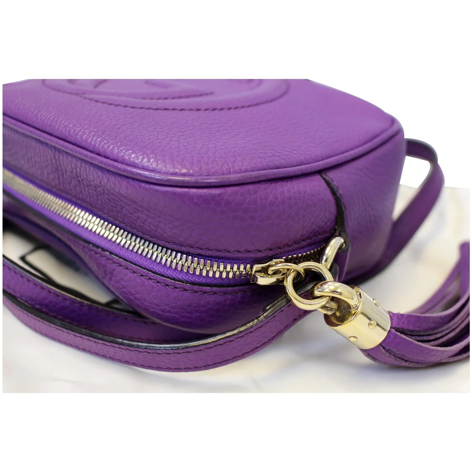 GUCCI Soho Disco Pebbled Leather Small Crossbody Bag 308364 Purple