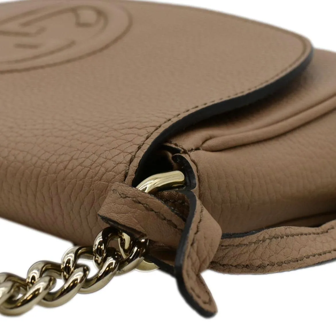 GUCCI Soho GG Flap Leather Chain Crossbody Bag Rose Beige 536224