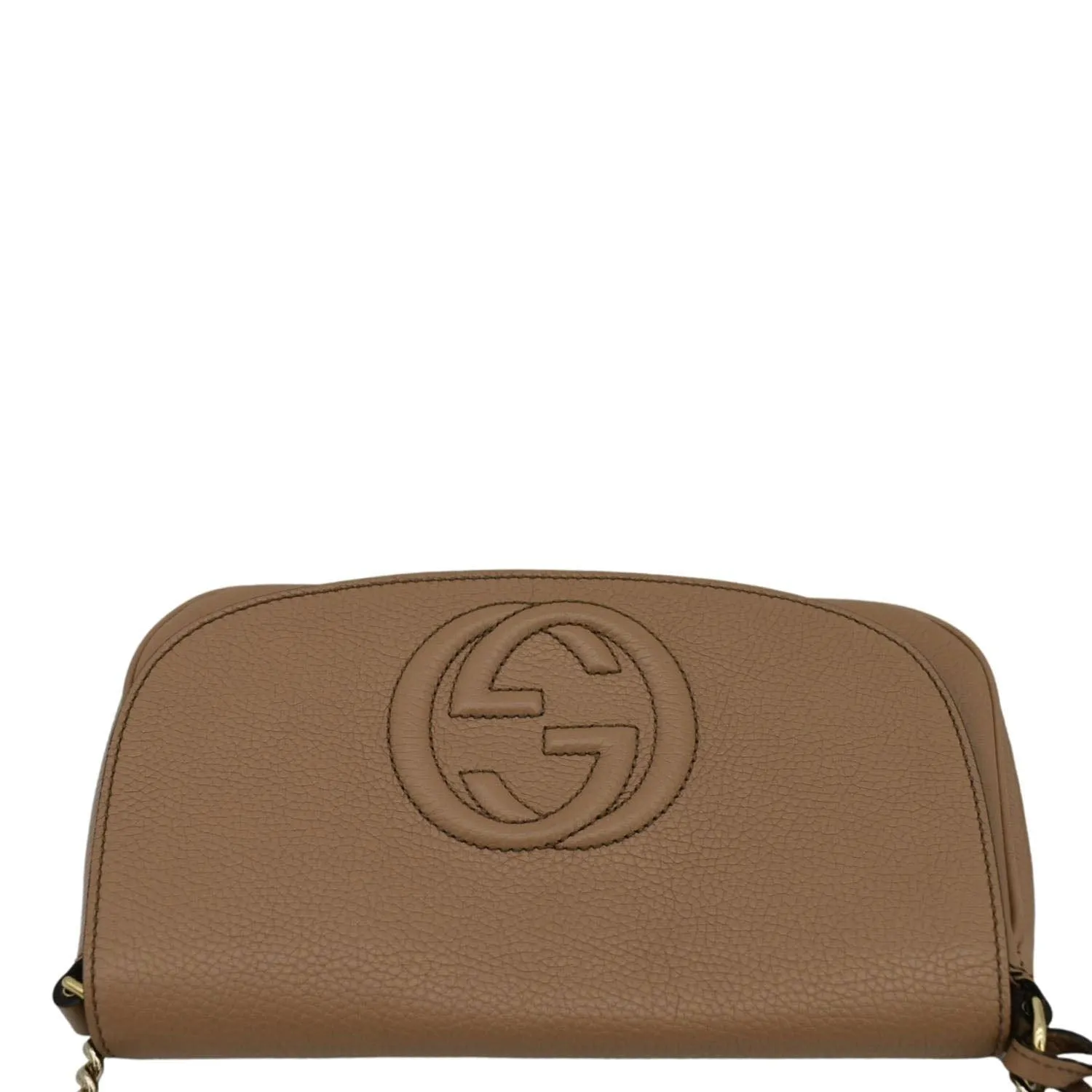 GUCCI Soho GG Flap Leather Chain Crossbody Bag Rose Beige 536224