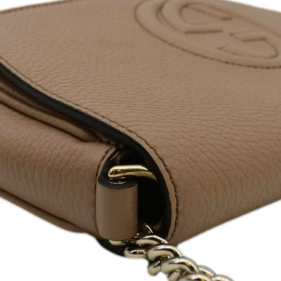 GUCCI Soho GG Flap Leather Chain Crossbody Bag Rose Beige 536224