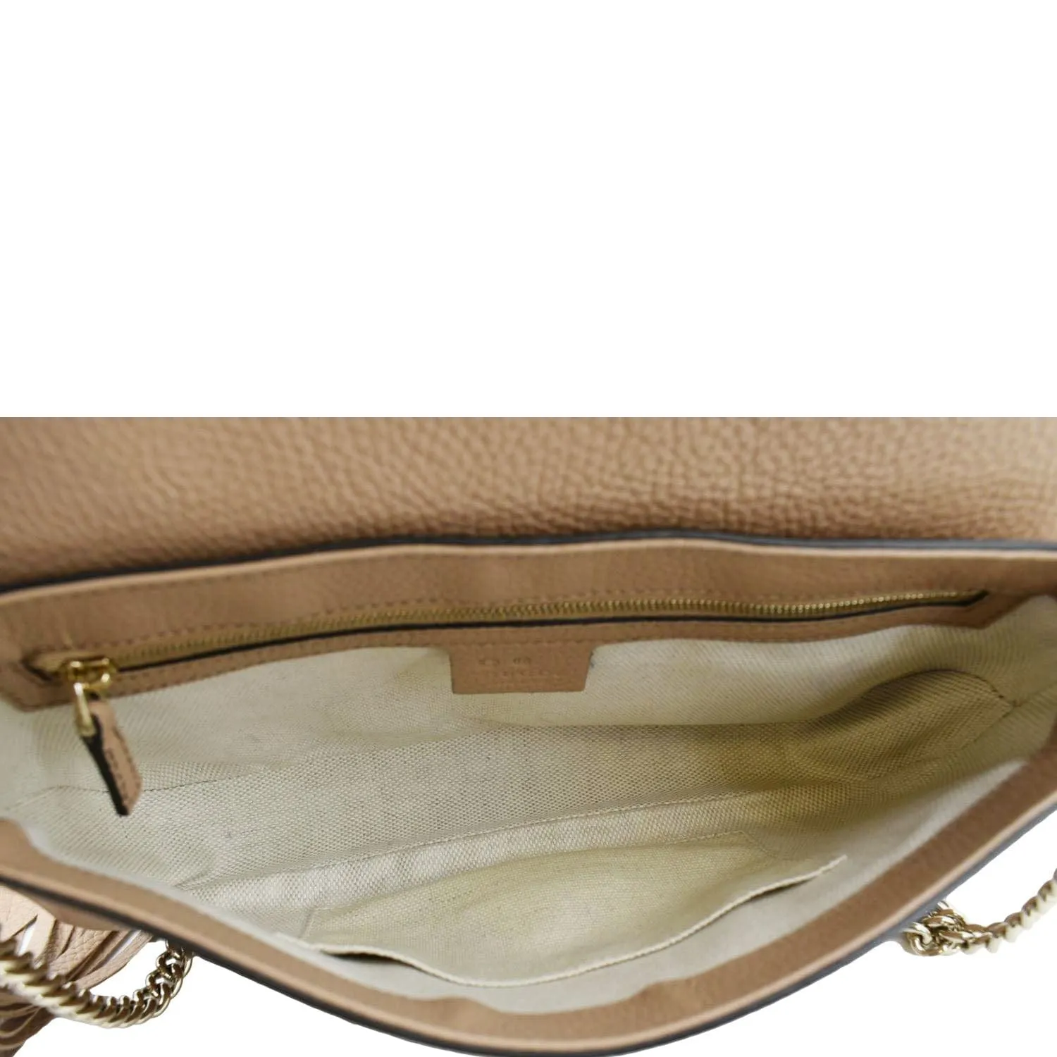 GUCCI Soho GG Flap Leather Chain Crossbody Bag Rose Beige 536224