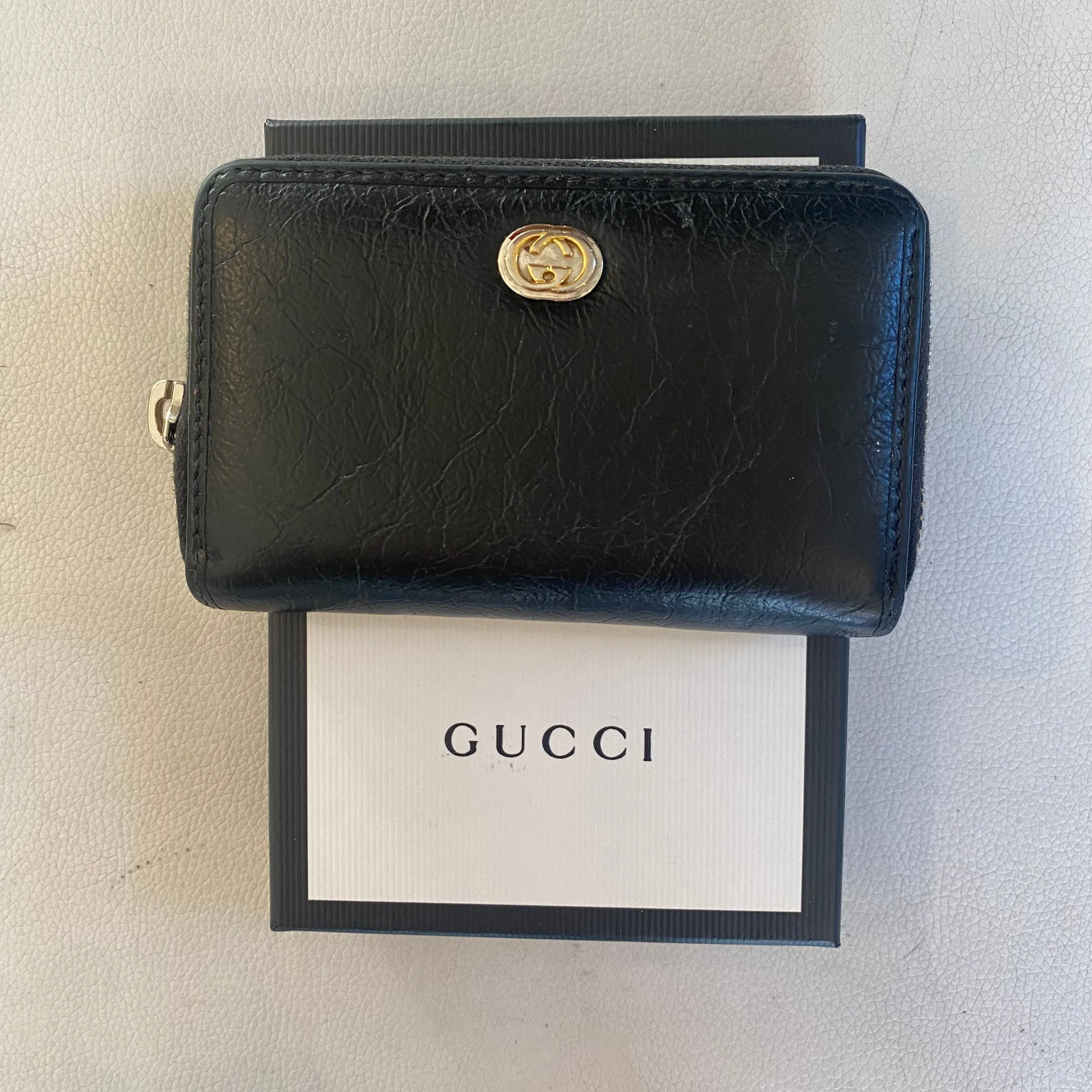 GUCCI Style 581530 Coin Case Wallet Interlocking G Leather Black Unisex
