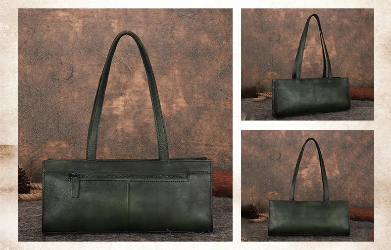 Handmade Brown Leather Womens Vintage Baguette Bag Best Baguette Shoulder Bag Crossbody Purses for Ladies
