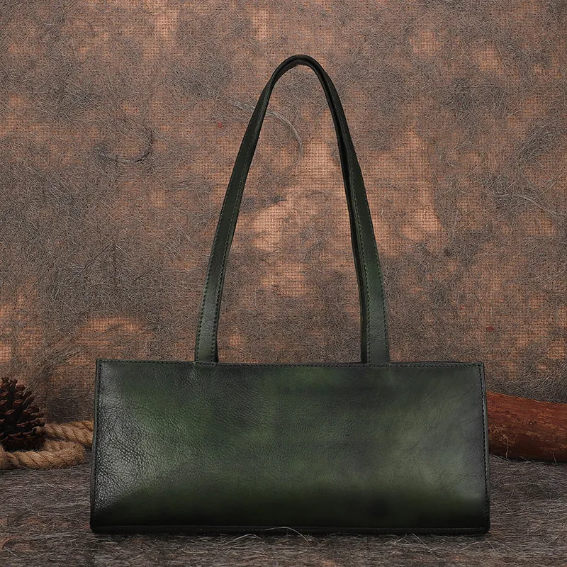 Handmade Brown Leather Womens Vintage Baguette Bag Best Baguette Shoulder Bag Crossbody Purses for Ladies