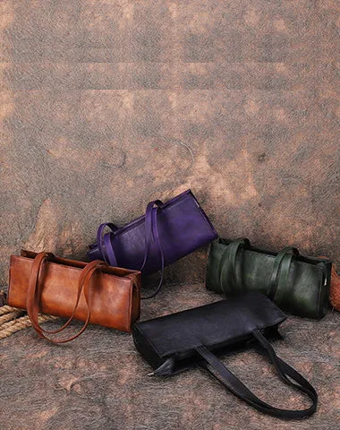 Handmade Brown Leather Womens Vintage Baguette Bag Best Baguette Shoulder Bag Crossbody Purses for Ladies