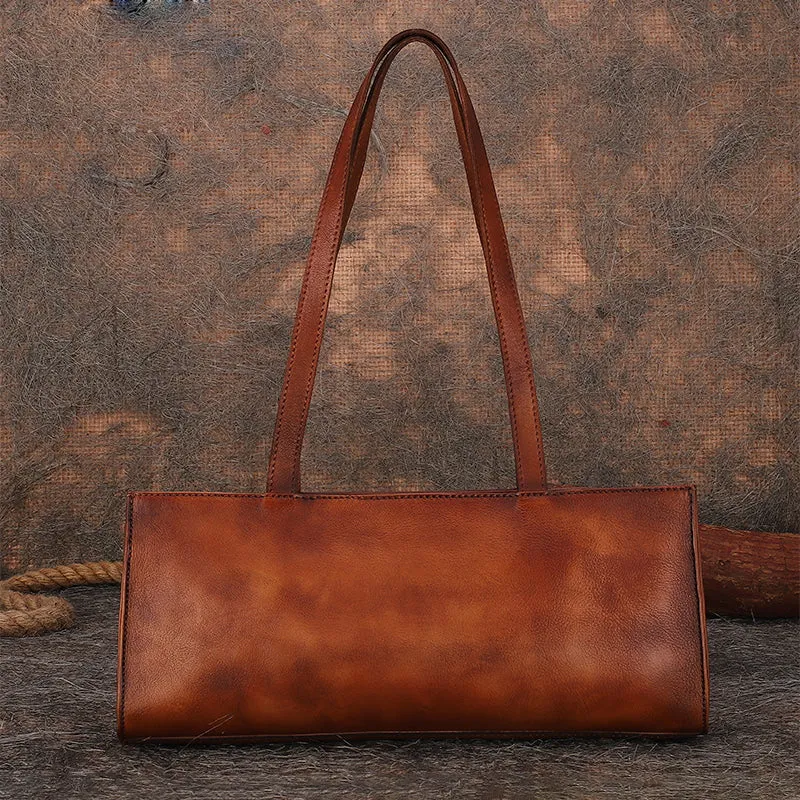 Handmade Brown Leather Womens Vintage Baguette Bag Best Baguette Shoulder Bag Crossbody Purses for Ladies