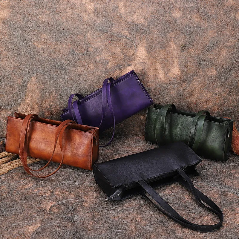Handmade Brown Leather Womens Vintage Baguette Bag Best Baguette Shoulder Bag Crossbody Purses for Ladies