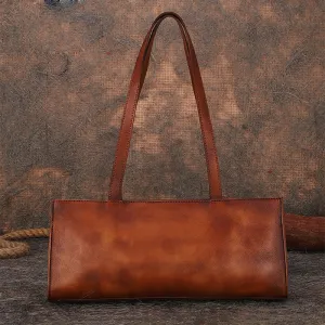 Handmade Brown Leather Womens Vintage Baguette Bag Best Baguette Shoulder Bag Crossbody Purses for Ladies