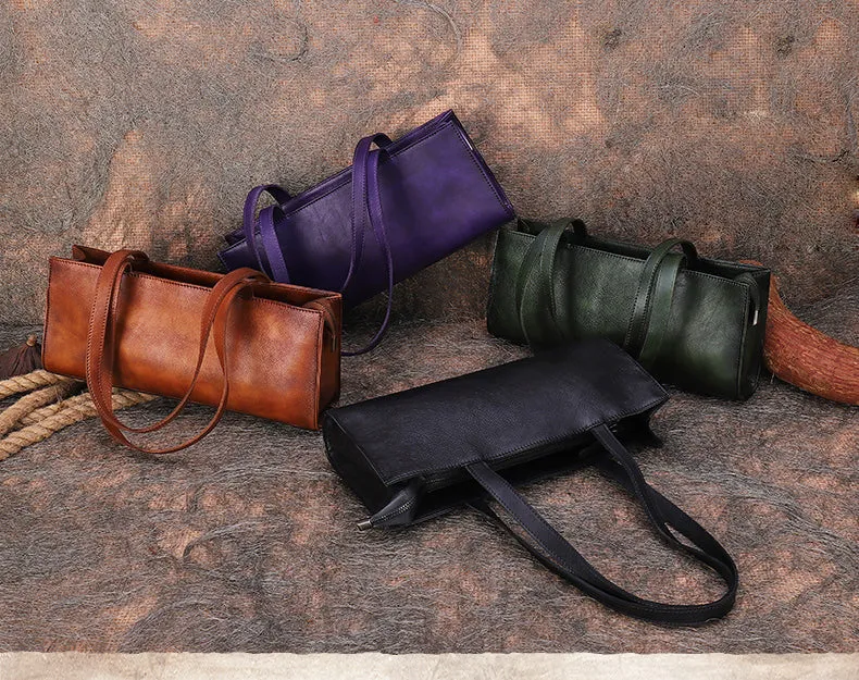 Handmade Brown Leather Womens Vintage Baguette Bag Best Baguette Shoulder Bag Crossbody Purses for Ladies