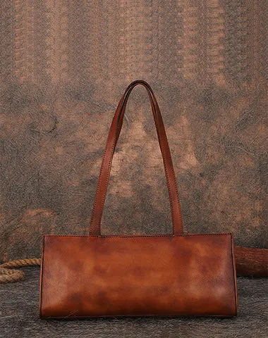 Handmade Brown Leather Womens Vintage Baguette Bag Best Baguette Shoulder Bag Crossbody Purses for Ladies