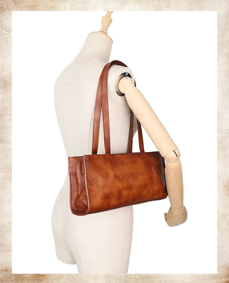 Handmade Brown Leather Womens Vintage Baguette Bag Best Baguette Shoulder Bag Crossbody Purses for Ladies