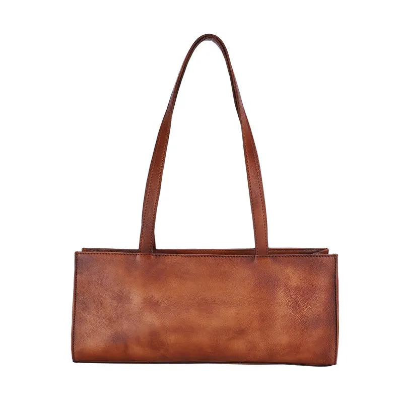 Handmade Brown Leather Womens Vintage Baguette Bag Best Baguette Shoulder Bag Crossbody Purses for Ladies