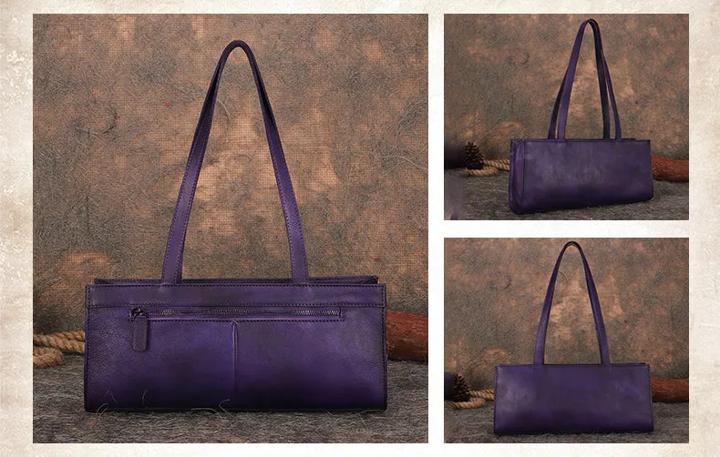 Handmade Brown Leather Womens Vintage Baguette Bag Best Baguette Shoulder Bag Crossbody Purses for Ladies