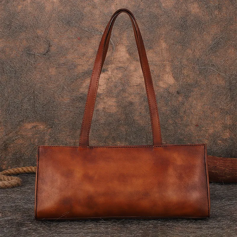Handmade Brown Leather Womens Vintage Baguette Bag Best Baguette Shoulder Bag Crossbody Purses for Ladies