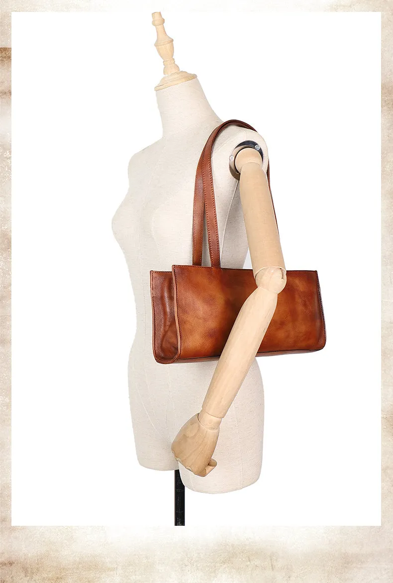 Handmade Brown Leather Womens Vintage Baguette Bag Best Baguette Shoulder Bag Crossbody Purses for Ladies
