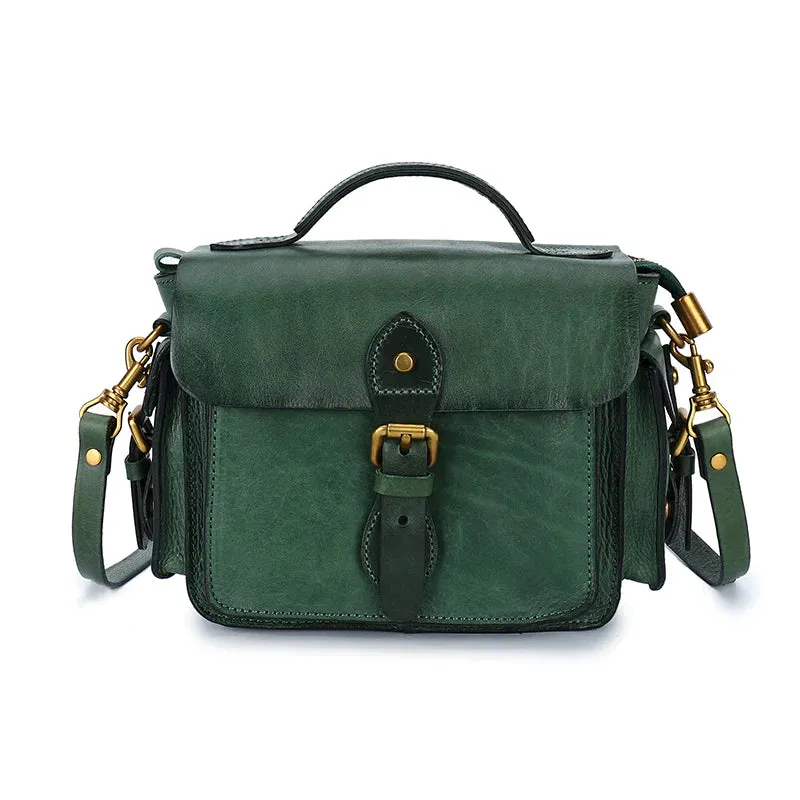 Handmade Coffee Leather Womens Small Satchel Shoulder Bag School Handbag Crossbody Purses for Women