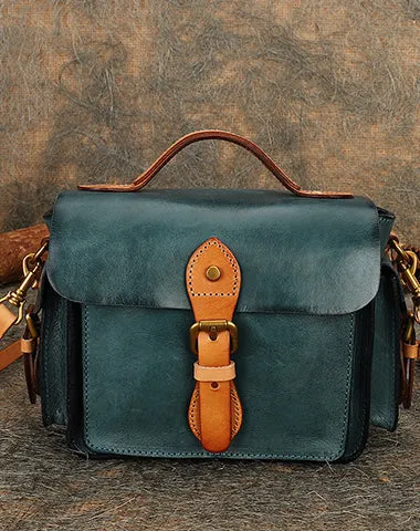 Handmade Coffee Leather Womens Small Satchel Shoulder Bag School Handbag Crossbody Purses for Women