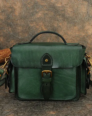 Handmade Coffee Leather Womens Small Satchel Shoulder Bag School Handbag Crossbody Purses for Women