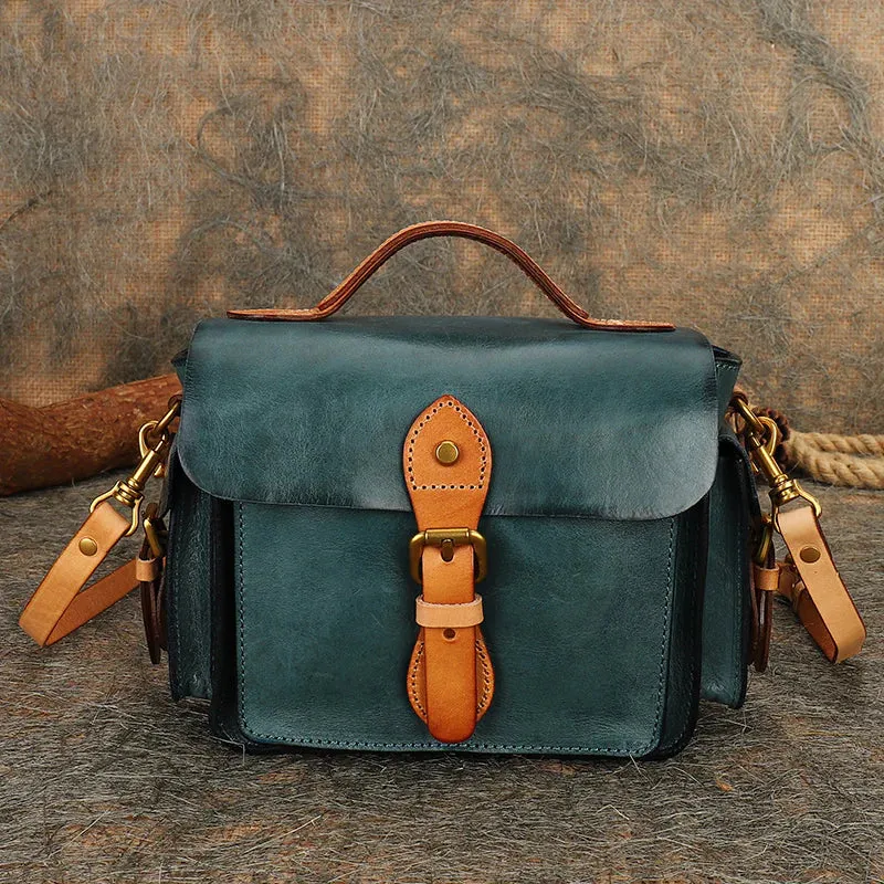 Handmade Coffee Leather Womens Small Satchel Shoulder Bag School Handbag Crossbody Purses for Women