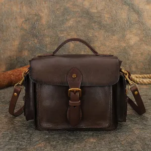 Handmade Coffee Leather Womens Small Satchel Shoulder Bag School Handbag Crossbody Purses for Women